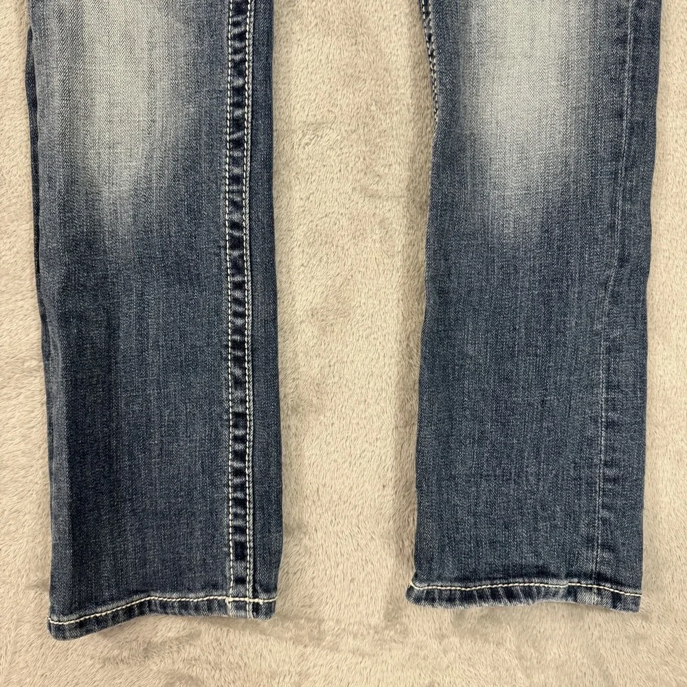 Miss Me Straight Low Rise Jeans Womens 27 Stretch Embellished Dark Wash Blue Y2K